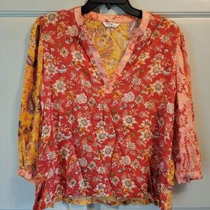Rocks & Indigo Mixed Prints Long Sleeve Peasant Top